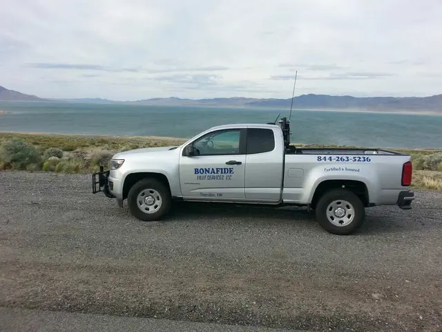 Bonafide pilot truck parked by a lake