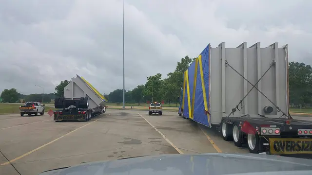 Tall load seen from the escort truck